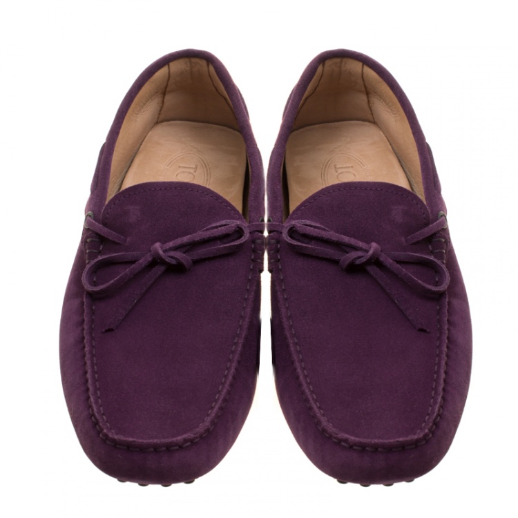 Pre Owned Tod's Purple Suede Bow Loafers Size 45.5
