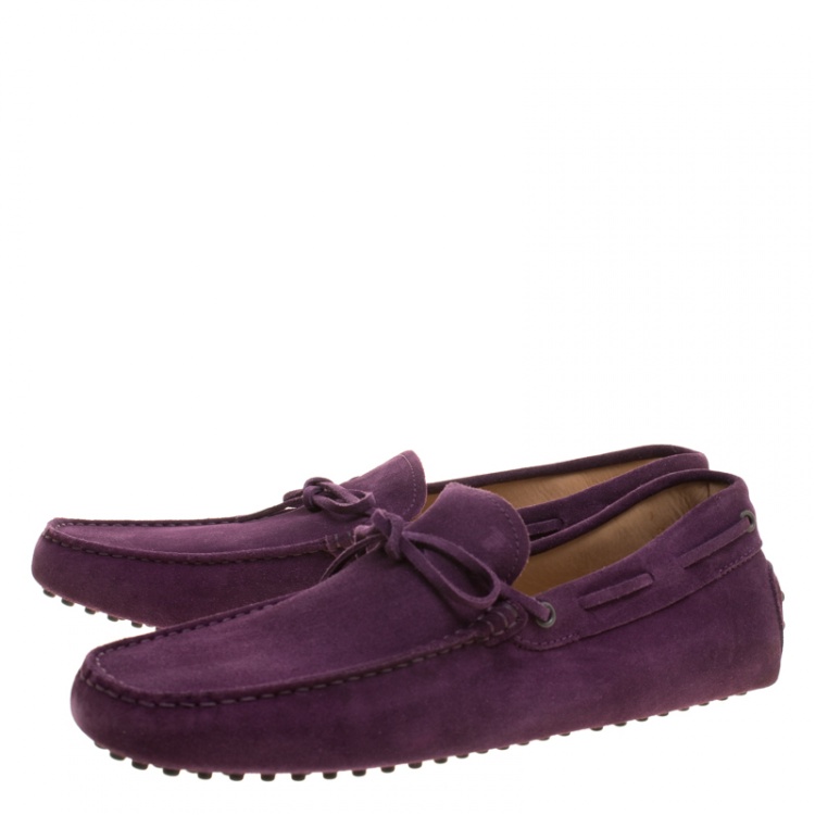 Pre Owned Tod's Purple Suede Bow Loafers Size 45.5