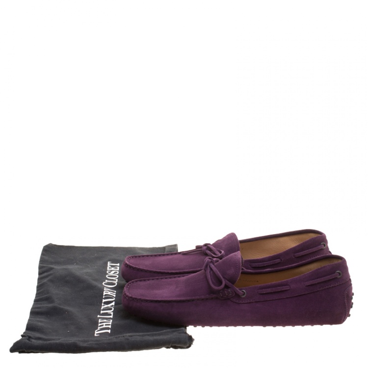 Pre Owned Tod's Purple Suede Bow Loafers Size 45.5