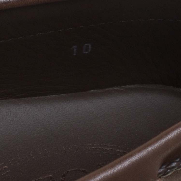 Pre Owned Tod's Brown Leather Braided Bow Loafers Size 44.5