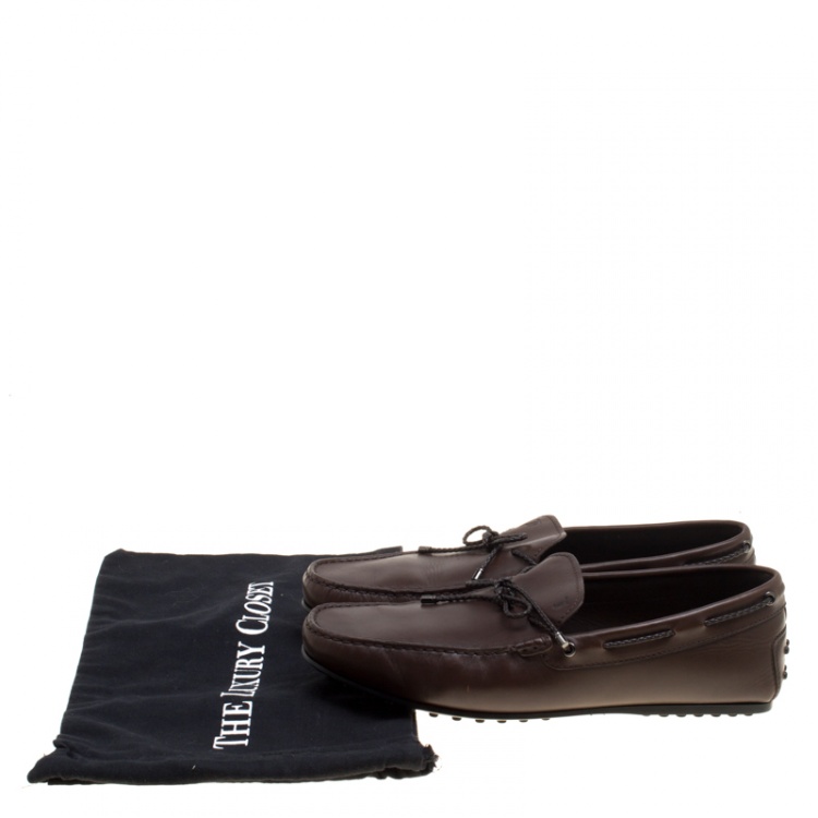 Pre Owned Tod's Brown Leather Braided Bow Loafers Size 44.5