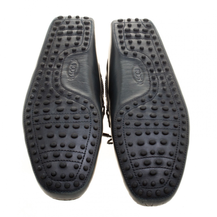 مملوكة مسبقًا Tod's Slate Grey Leather Braided Bow Loafers Size 45.5