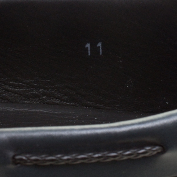 مملوكة مسبقًا Tod's Slate Grey Leather Braided Bow Loafers Size 45.5