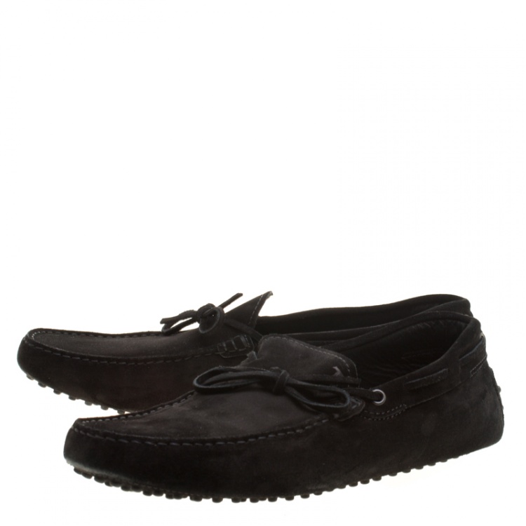Pre Owned Tod's Black Suede Bow Loafers Size 45.5