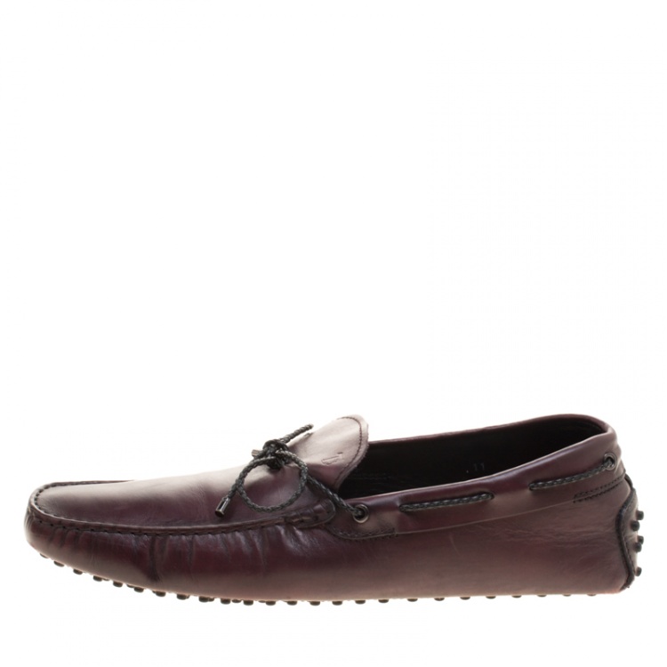Pre Owned Tod's Maroon Leather Contrast Braided Bow Loafers Size 45.5