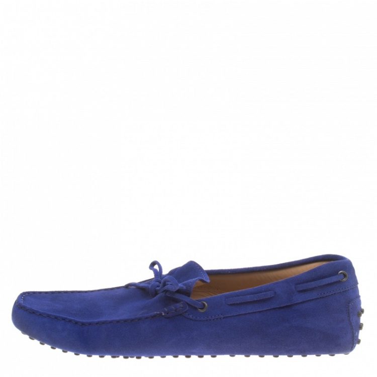 Pre Owned Tod's Blue Suede Bow Detail Driving Loafers Size 45.5