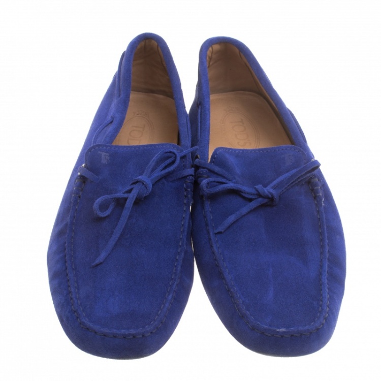 Pre Owned Tod's Blue Suede Bow Detail Driving Loafers Size 45.5
