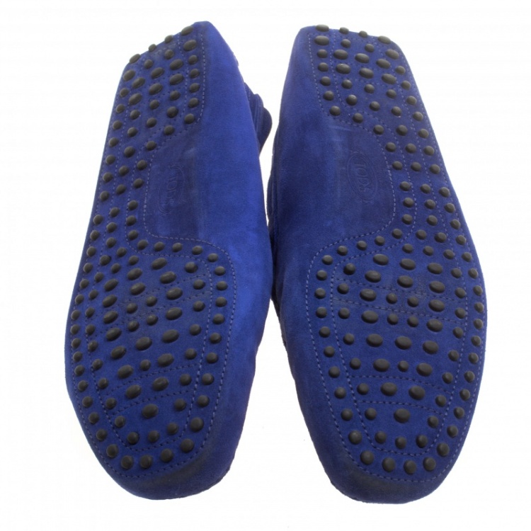 Pre Owned Tod's Blue Suede Bow Detail Driving Loafers Size 45.5