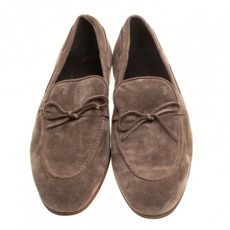 Pre Owned Tod's Grey Suede Bow Loafers Size 42.5
