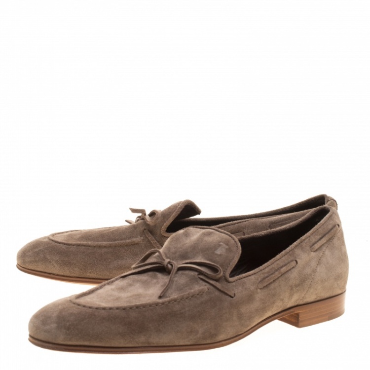 Pre Owned Tod's Grey Suede Bow Loafers Size 42.5