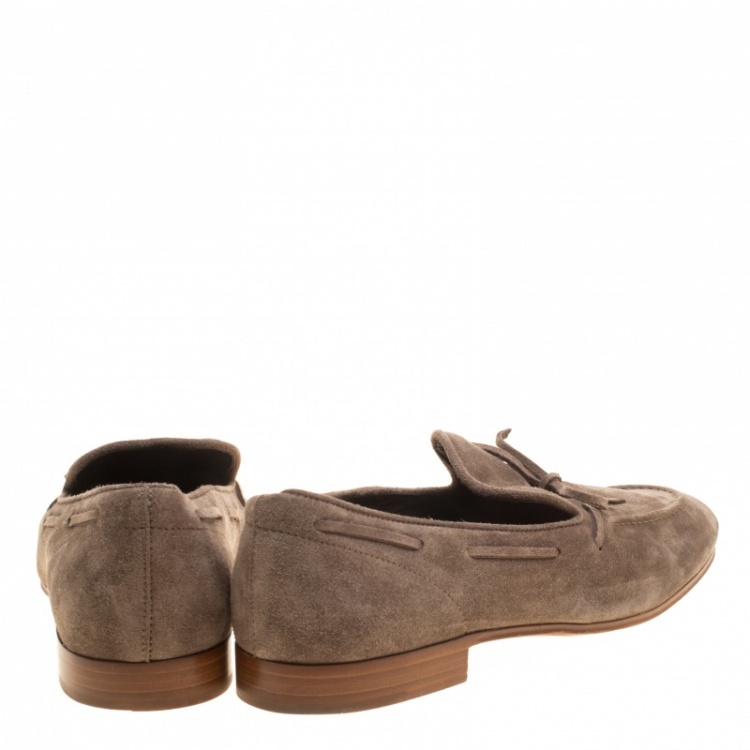 Pre Owned Tod's Grey Suede Bow Loafers Size 42.5