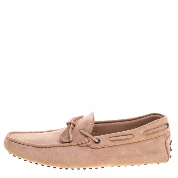 Pre Owned Tod's Pale Pink Suede Bow Detail Driving Loafers Size 42