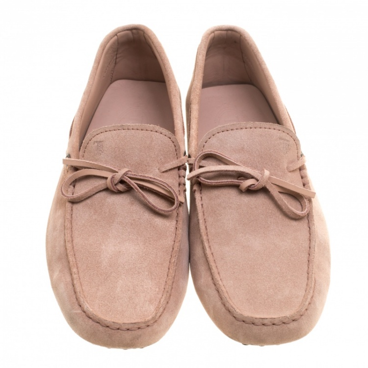 Pre Owned Tod's Pale Pink Suede Bow Detail Driving Loafers Size 42