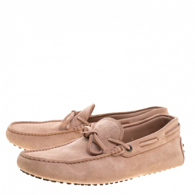 Pre Owned Tod's Pale Pink Suede Bow Detail Driving Loafers Size 42