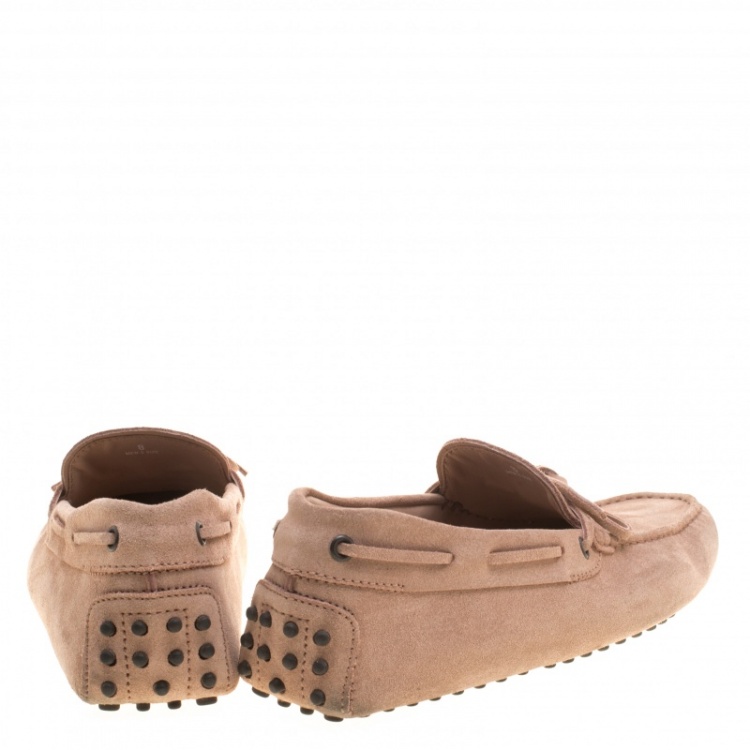 Pre Owned Tod's Pale Pink Suede Bow Detail Driving Loafers Size 42