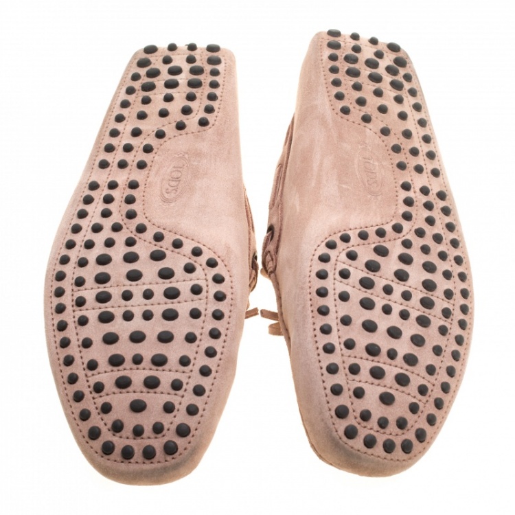 Pre Owned Tod's Pale Pink Suede Bow Detail Driving Loafers Size 42