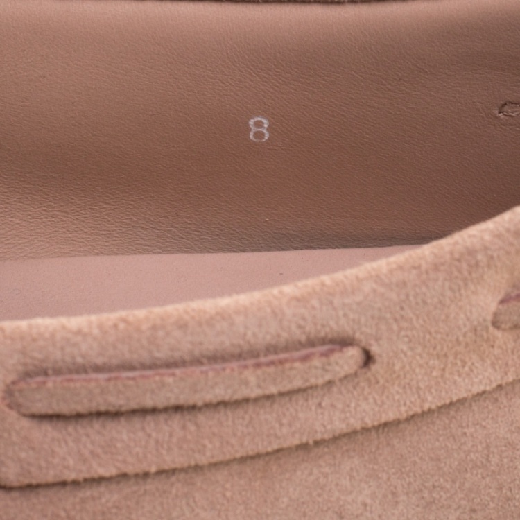 Pre Owned Tod's Pale Pink Suede Bow Detail Driving Loafers Size 42