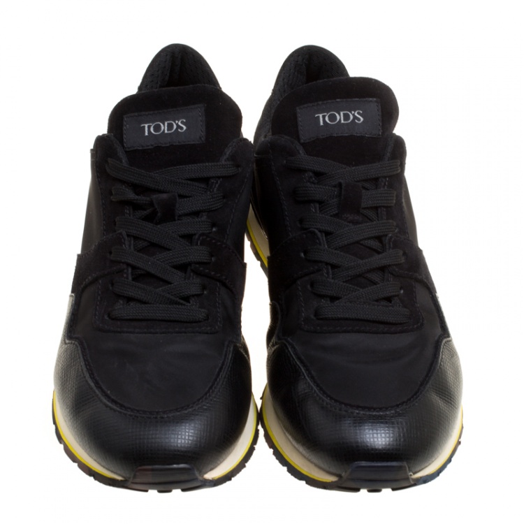 Pre Owned Tod's Black Canvas and Leather Lace Up Sneakers Size 42.5