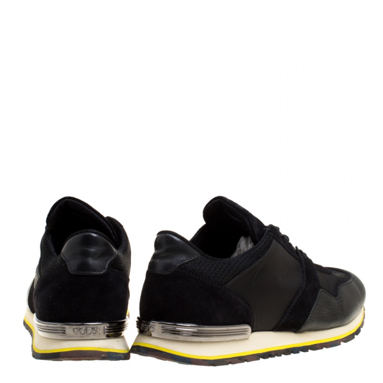 Pre Owned Tod's Black Canvas and Leather Lace Up Sneakers Size 42.5