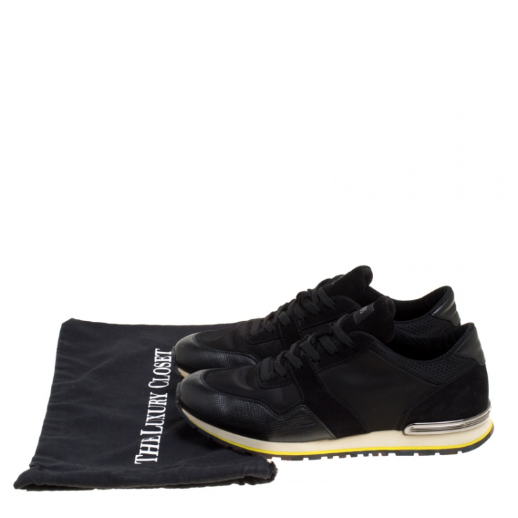 Pre Owned Tod's Black Canvas and Leather Lace Up Sneakers Size 42.5