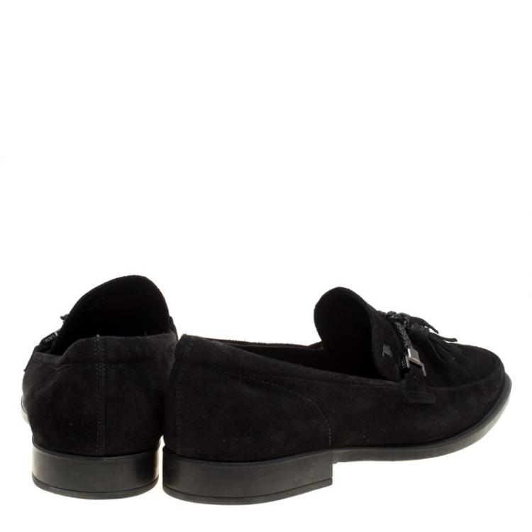 Pre Owned Tod's Black Suede Braided Tassel Loafers Size 42.5