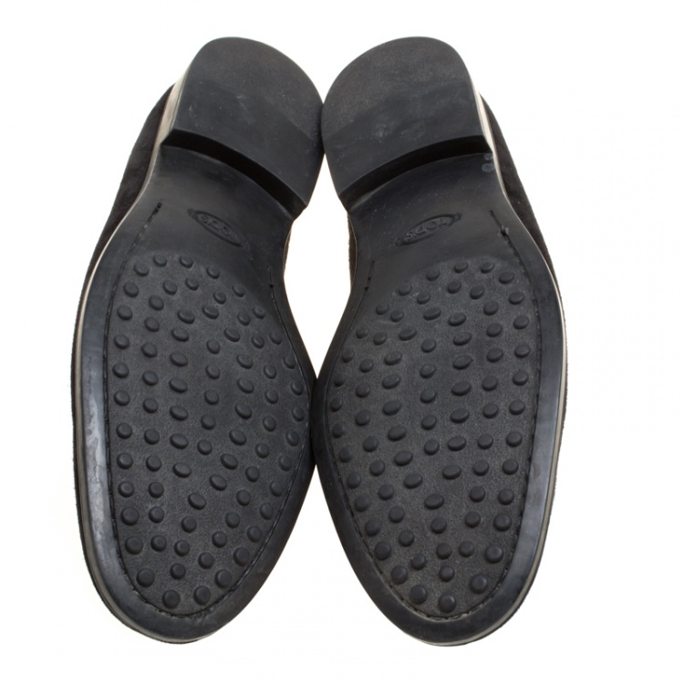 Pre Owned Tod's Black Suede Braided Tassel Loafers Size 42.5