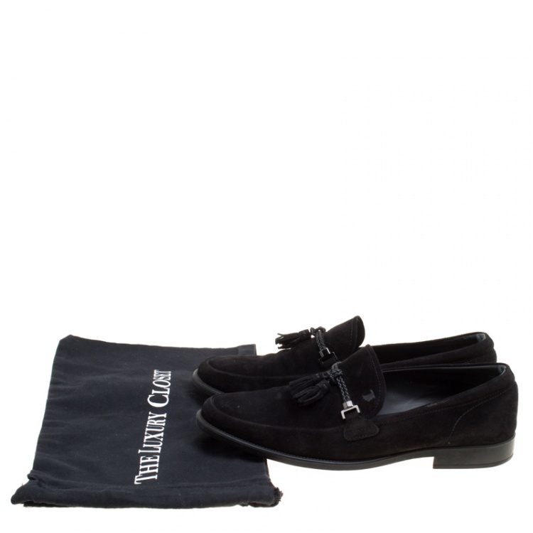 Pre Owned Tod's Black Suede Braided Tassel Loafers Size 42.5