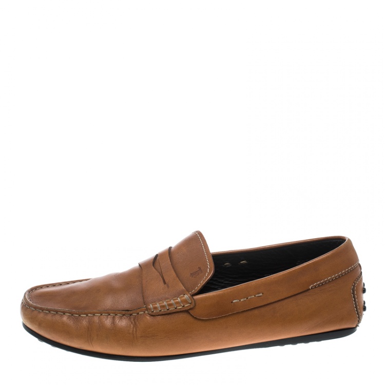 Pre Owned Tod's Tan Leather City Gommino Penny Loafers Size 42.5