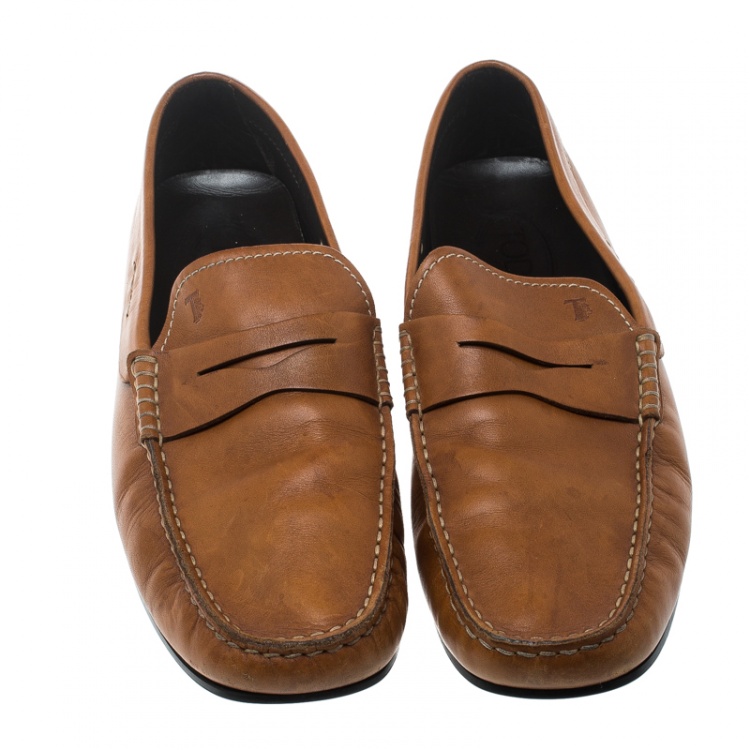 Pre Owned Tod's Tan Leather City Gommino Penny Loafers Size 42.5
