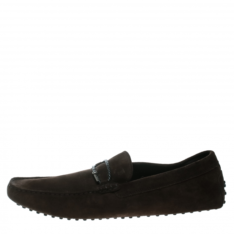 Pre Owned Tod's Brown Suede Braided Bit Loafers Size 47