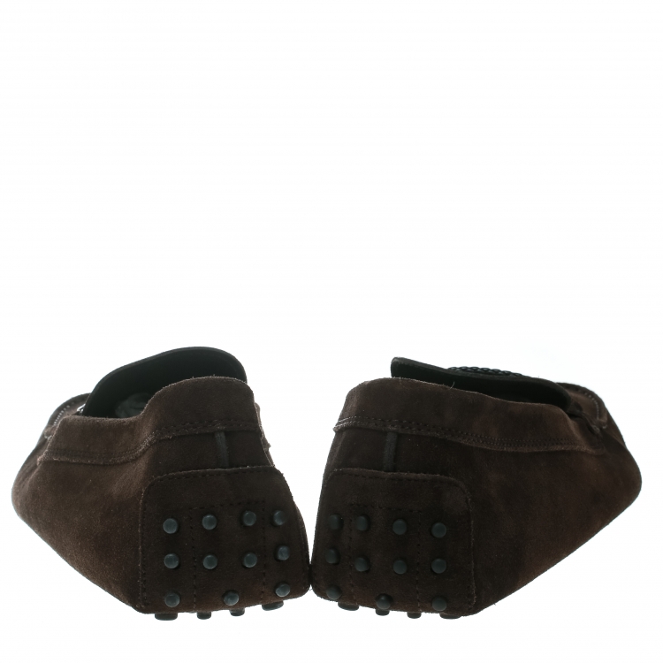 Pre Owned Tod's Brown Suede Braided Bit Loafers Size 47