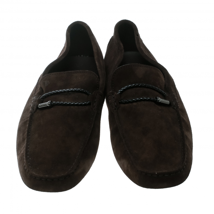 Pre Owned Tod's Brown Suede Braided Bit Loafers Size 47