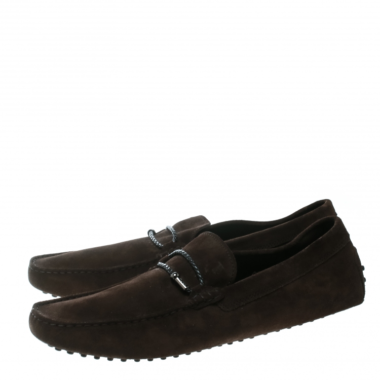 Pre Owned Tod's Brown Suede Braided Bit Loafers Size 47