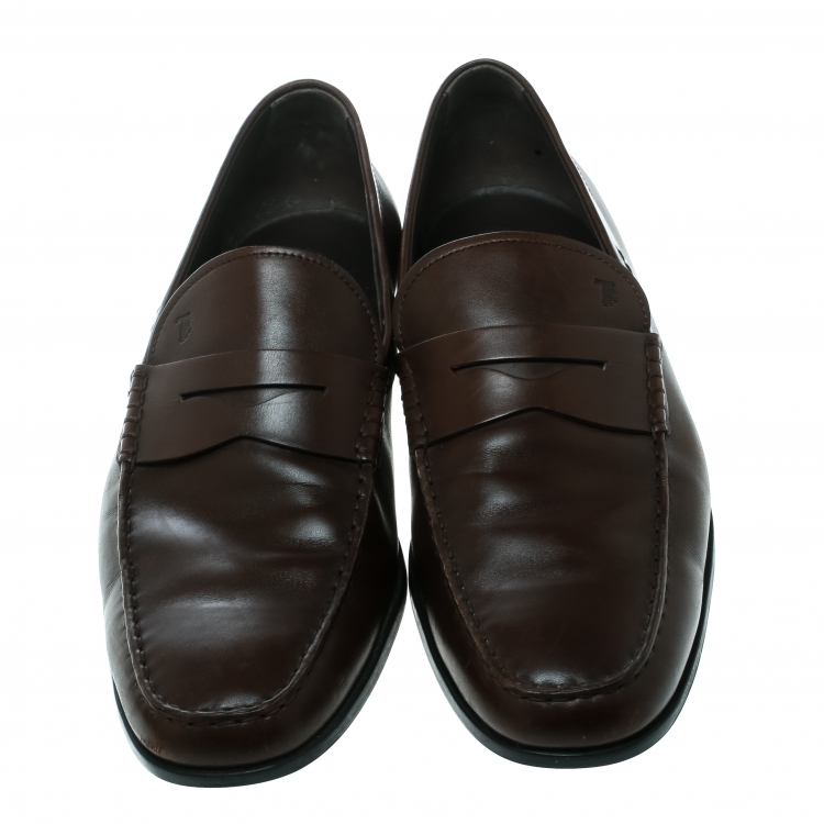 Pre Owned Tod's Brown Leather Penny Loafers Size 47