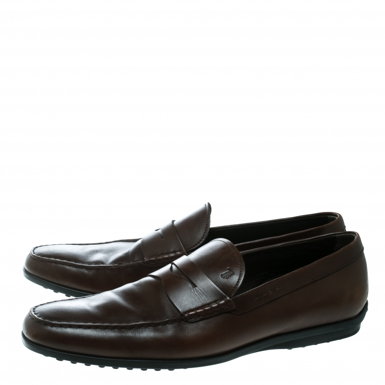 Pre Owned Tod's Brown Leather Penny Loafers Size 47