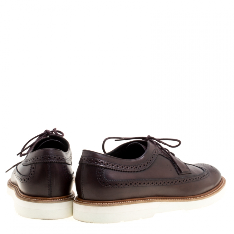 Pre Owned Tod's Brown Brogue Leather Wing Tip Derby Size 45.5 