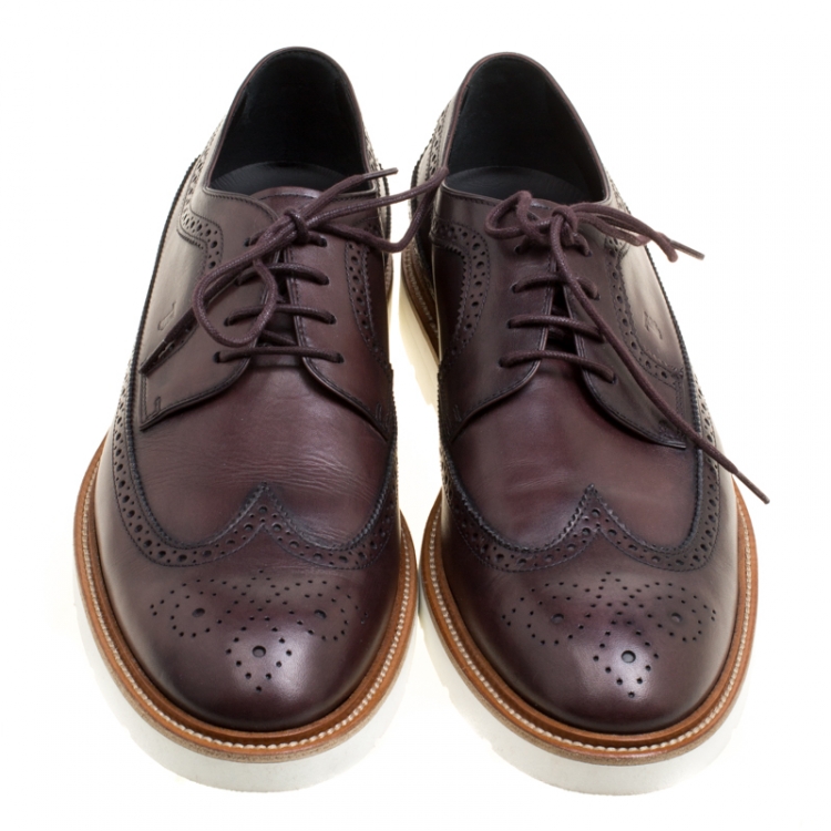Pre Owned Tod's Brown Brogue Leather Wing Tip Derby Size 45.5 