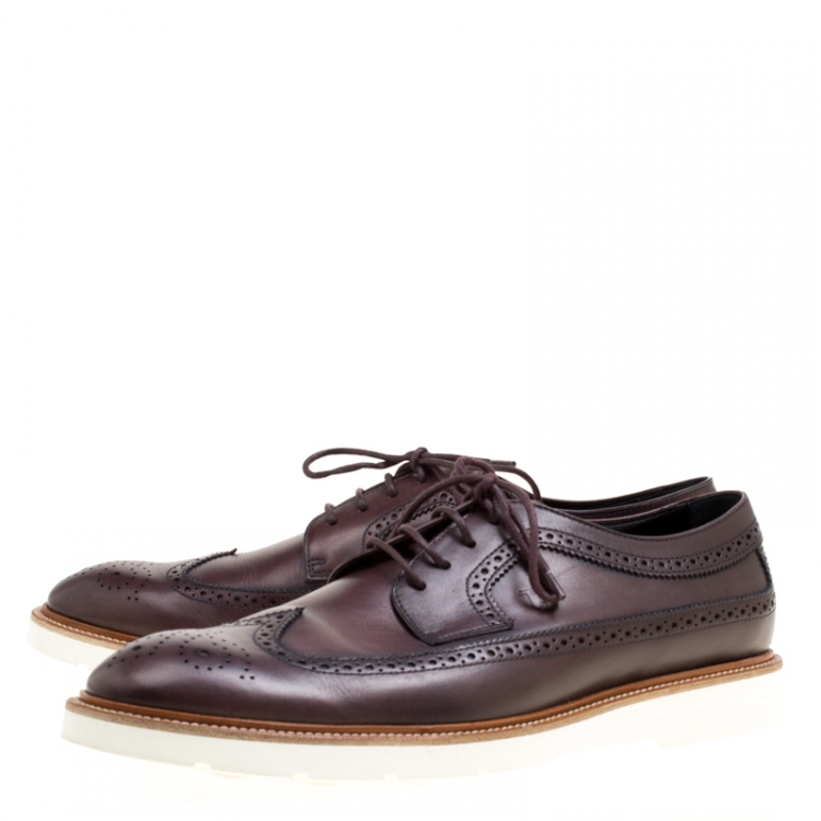 Pre Owned Tod's Brown Brogue Leather Wing Tip Derby Size 45.5 