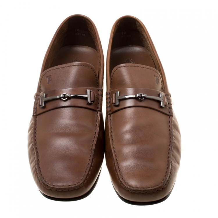 Pre Owned Tod's Brown Leather Doppia T Loafers Size 44.5
