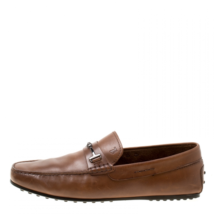 Pre Owned Tod's Brown Leather Doppia T Loafers Size 44.5