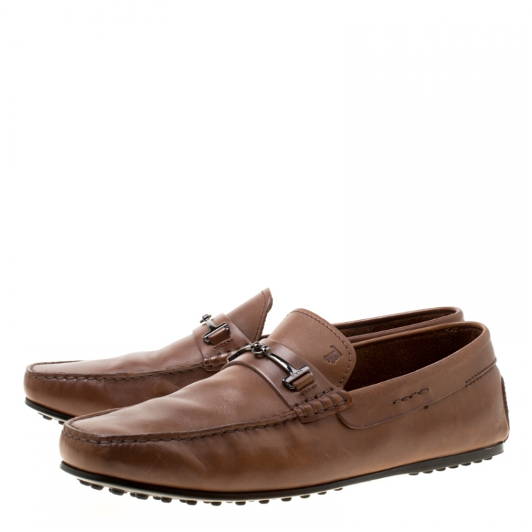 Pre Owned Tod's Brown Leather Doppia T Loafers Size 44.5