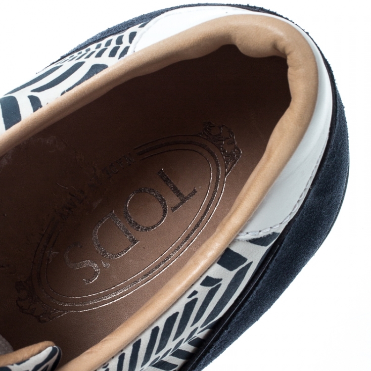 Pre Owned Tod's Two Tone Printed Leather and Suede Sneakers Size 43
