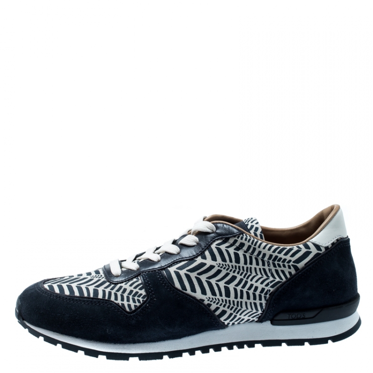 Pre Owned Tod's Two Tone Printed Leather and Suede Sneakers Size 43