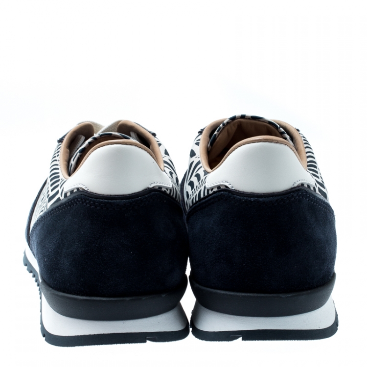 Pre Owned Tod's Two Tone Printed Leather and Suede Sneakers Size 43