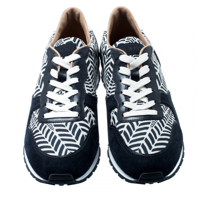 Pre Owned Tod's Two Tone Printed Leather and Suede Sneakers Size 43