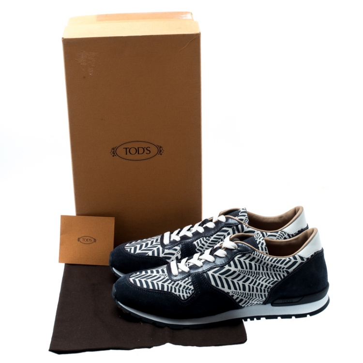 Pre Owned Tod's Two Tone Printed Leather and Suede Sneakers Size 43
