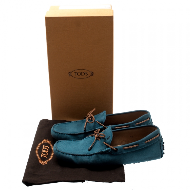 Pre Owned Tod's Blue Suede Braided Bow Loafers Size 41.5