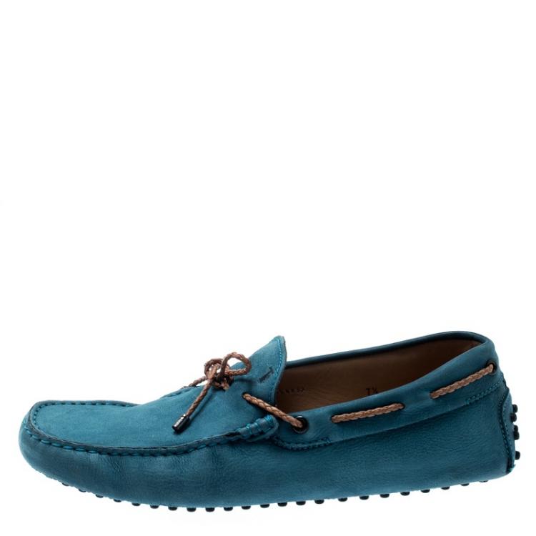 Pre Owned Tod's Blue Suede Braided Bow Loafers Size 41.5
