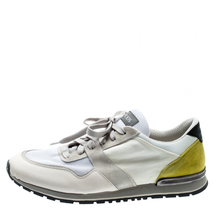 Pre Owned Tod's Tricolor Nylon Fabric And Suede Sneakers Size 46.5