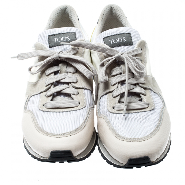 Pre Owned Tod's Tricolor Nylon Fabric And Suede Sneakers Size 46.5